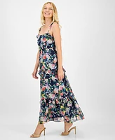 julia jordan Women's Printed Tie-Strap Tiered Maxi Dress
