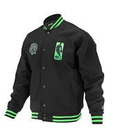 Fisll Men's and Women's Black Boston Celtics Logo Man Shadow Collection Full-Snap Varsity Jacket