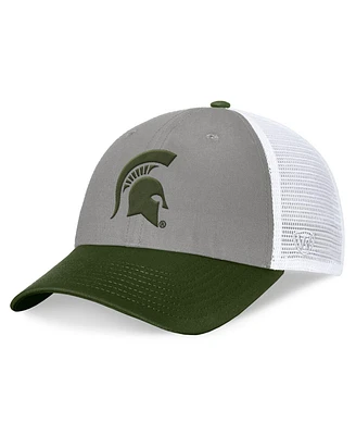 Top of the World Men's Gray/Green Michigan State Spartans Oht Military Appreciation Badge Trucker Adjustable Hat