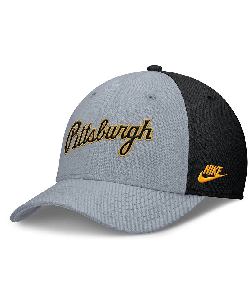 Nike Men's Gray/Black Pittsburgh Pirates Rise Swoosh Performance Flex Hat