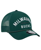 New Era Men's Hunter Green Milwaukee Bucks Minimalist A-Frame 9FORTY Trucker Hat