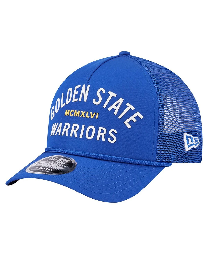 New Era Men's Royal Golden State Warriors Minimalist A-Frame 9FORTY Trucker Hat