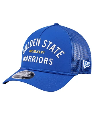New Era Men's Royal Golden State Warriors Minimalist A-Frame 9FORTY Trucker Hat