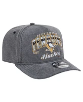 New Era Men's Charcoal Pittsburgh Penguins Throwback Washed A-Frame Pre-Curved 9FIFTY Snapback Hat