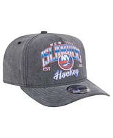 New Era Men's Charcoal New York Islanders Throwback Washed A-Frame Pre-Curved 9FIFTY Snapback Hat