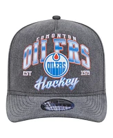 New Era Men's Charcoal Edmonton Oilers Throwback Washed A-Frame Pre-Curved 9FIFTY Snapback Hat