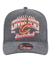 New Era Men's Charcoal Cleveland Cavaliers Throwback Washed Pre-Curved 9FIFTY Snapback Hat