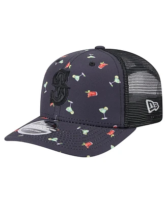 New Era Men's Black Seattle Mariners Adventure Drinks Pattern 9SEVENTY Stretch-Snap Hat