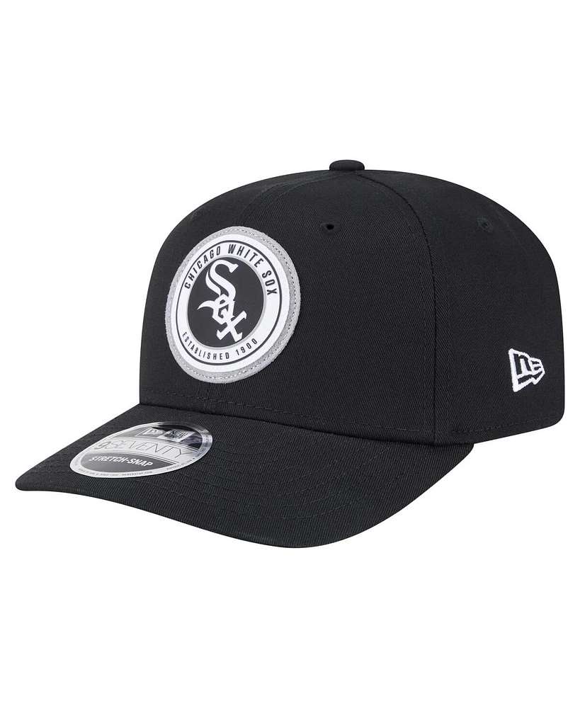 New Era Men's Black Chicago White Sox Circle Patch 9SEVENTY Stretch-Snap Hat