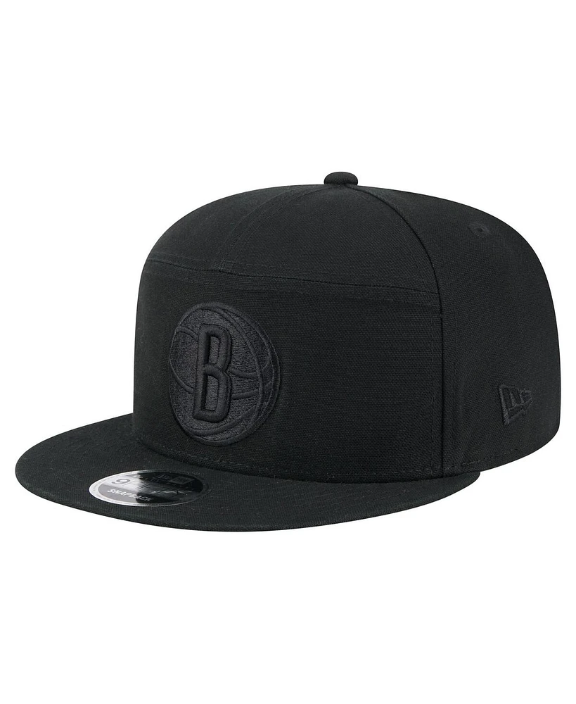 New Era Men's Black Brooklyn Nets Adventure Canvas Split Panel 9FIFTY Snapback Hat