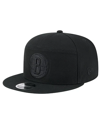 New Era Men's Black Brooklyn Nets Adventure Canvas Split Panel 9FIFTY Snapback Hat
