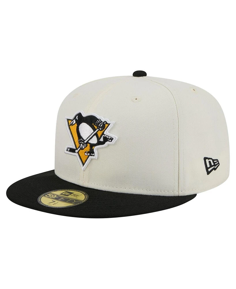 New Era Men's Cream Pittsburgh Penguins Chrome Two-Toned 59FIFTY Fitted Hat