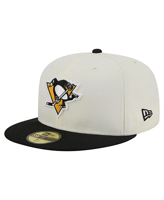 New Era Men's Cream Pittsburgh Penguins Chrome Two-Toned 59FIFTY Fitted Hat