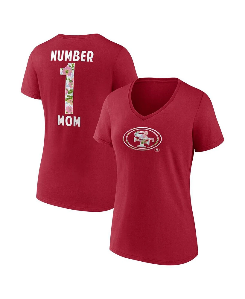 Logo Athletic Women's Scarlet San Francisco 49ers Number 1 Mom Floral V-Neck T-Shirt