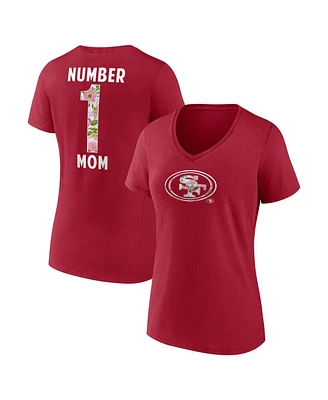 Logo Athletic Women's Scarlet San Francisco 49ers Number 1 Mom Floral V-Neck T-Shirt
