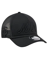 New Era Men's Black Minnesota Twins City Initial 9FORTY A-Frame M-Crown Adjustable Trucker Hat