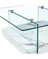 Modern Two-Tier Coffee Table: Clear Glass and Marble