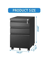 Fully Assembled 3-Drawer Filing Cabinet with Secure Interlock System and Ample Storage