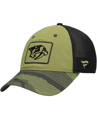 Fanatics Men's Olive Nashville Predators Military Appreciation Trucker Adjustable Hat