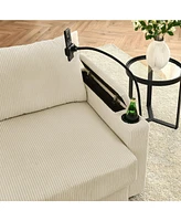 Beige Corduroy Sofa with Storage, Cup & Phone Holders