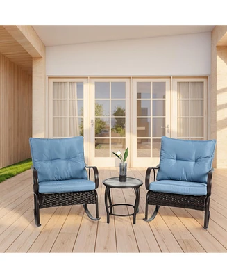 3-Piece Rocking Patio Bistro Set with Coffee Table