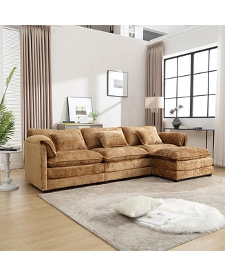 Modern Large boucle Fabric L-Shape Sectional Chenille fabric, movable pedals, detachable armrests