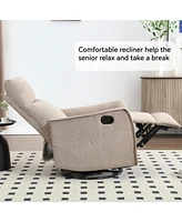 Heat Massage Manual Recliner Chair with Rocker and Swivel in Fabric for Living Room, Khaki