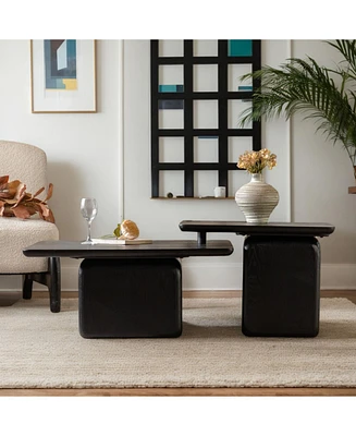 Vintage Coffee Table Set with Wood Grain Finish (Set of 2)