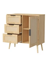 Modern Rattan Wood Dresser Wood Storage Cabinet Sideboard for Bedroom, Living Room, Entryway, Hallway