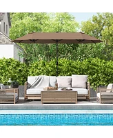 13 Feet Double-Sided Patio Twin Table Umbrella with Crank Handl