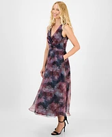 julia jordan Women's Printed V-Neck Sleeveless Gown