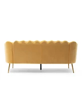Modern Glam Velvet 3-Seater Sofa With Channel Stitching And Gold Legs