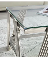 47" Stainless Steel Coffee Table with Glass Top and Storage
