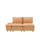 74" Modern Pumpkin Flannel Sofa with Cup Holders, Storage, and Adjustable Backrest