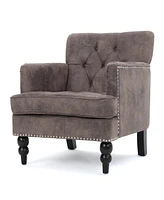 Microfiber Club Chair with Nailhead Trim, Button-Tufted Back, and Birch Legs