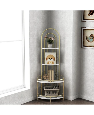 Gold 4-Tier Corner Bookshelf, Modern Style, Plant Stand with Metal Frame