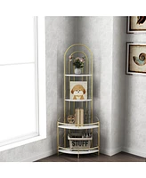 Gold 4-Tier Corner Bookshelf, Modern Style, Plant Stand with Metal Frame