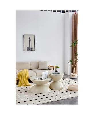 Milk White coffee round tables Set Of 2 with Storge Movable Table Top Multifunctional End Side Table