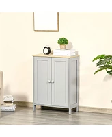Storage Cabinet, Double Door Cupboard with 2 Adjustable Shelves, for Living Room, Bedroom, or Hallway, Grey