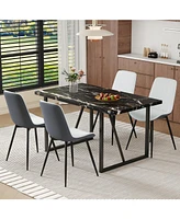 Black Marble Dining Set - 55" Table & 4 Pu Chairs