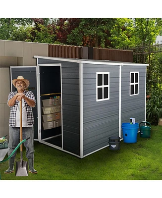 8x4ft Outdoor Resin Garden Shed with Floor and 2 Windows, Plastic Patio Outdoor Storage Shed with Lockable Door for Garden Tools, Bicycles, Trash Cans
