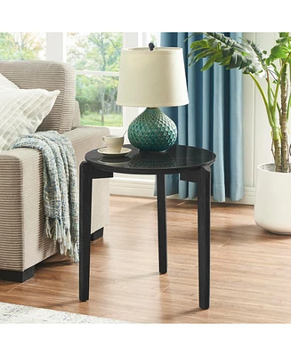 Living Room Coffee Table: Modern and stylish 24 inch round small coffee table, imitation marble tabletop with rubber wood solid wood legs, wooden coff