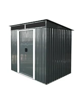 6ft x 5ft Outdoor Metal Storage Shed with Lockable Sliding Doors and Transparent plate for Garden