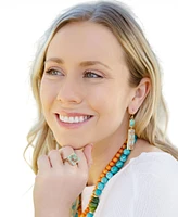 Barse Talavera Tile and Blue Turquoise Golden Dangle Earrings