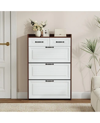 1250 walnut colored shoe cabinet, 3 doors and 2 drawers, Pvc door design, large storage space
