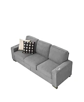 83.86"Snowfleece Fabric sofa,Modern Compressed Couch,3-Seater Sofa, Furniture for Living Room,Bedroom,office, Gray