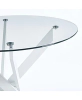 Modern Cross-Leg Dining Table with Tempered Glass (90x90x75cm)