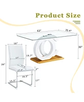 Luxurious Glass & Pu Dining Set with White Chairs