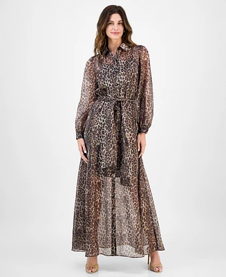 julia jordan Women's Belted Long-Sleeve Shirtdress