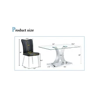 Modern Glass Dining Set with Pu Chairs